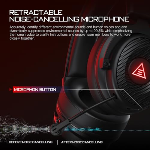 EKSA Wireless Gaming Headset for PC, USB Headphones with Retractable Microhpone, Surround‑Tuned, 20ms Ultra-Low Latency, 50Hr Battery, 2.4G Bluetooth Wired Computer Headset for PS4 PS5 Laptop