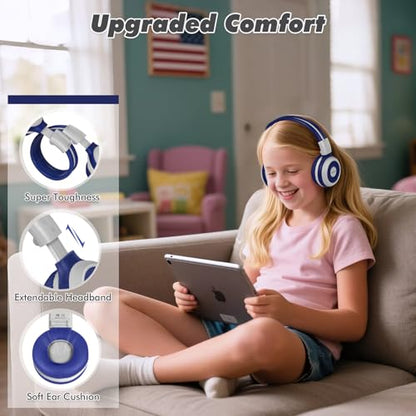SIMOLIO Kids Bluetooth Headphones with Microphone, 75/85/94dB Volume Limit, Wireless Headset for Toddler Teens Children, Share Port, Travel Case, 3.5mm Cord, Foldable for School Airplane iPad Tablet | Wireless Headset for Toddler Teens Children, Share Por