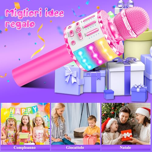 Karaoke Microphone Toys for Kids, Wireless Bluetooth Mic with Lights & Speaker, Portable Home KTV Player System, Perfect Birthday Party for 3-12 Year Old Boys & Girls - color: Pink
