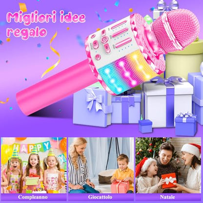 Karaoke Microphone Toys for Kids, Wireless Bluetooth Mic with Lights & Speaker, Portable Home KTV Player System, Perfect Birthday Party for 3-12 Year Old Boys & Girls - color: Pink