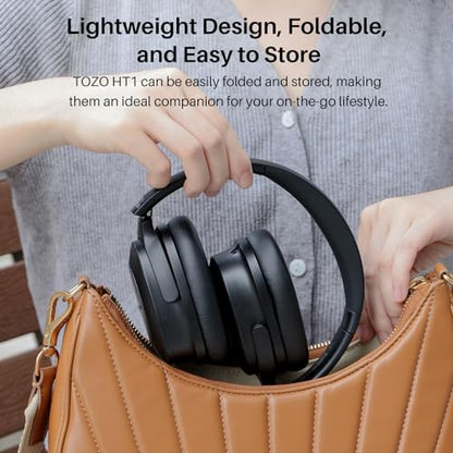 TOZO Hybrid Active Noise Cancelling Headphones, Wireless Over Ear Bluetooth Headset, 40H Playtime, Hi-Res Audio Custom EQ via App Deep Bass Comfort Fit Ear Cups, for Home Office Travel Black - color: Glossy Black