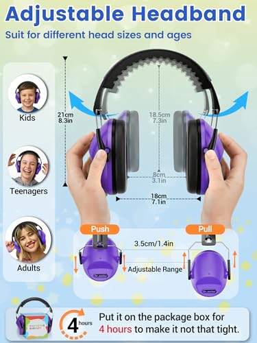 Dr.meter Ear Muffs for Noise Reduction: EM100 SNR27.4 Kids Ear Protection | Noise Cancelling Headphones for Kids Adults Monster Truck, Concerts, Fireworks and Air Shows -with Adjustable Headband - color: Purple