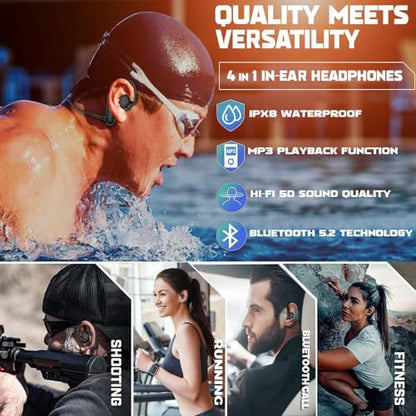 IP68 Waterproof Earbuds with 32GB MP3 Player Bluetooth 5.2 Wireless Headphones, Sports, Gym