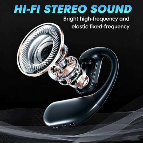 Xmenha Open Ear Headphones Bluetooth Earpiece Hands Free Blue Tooth Headset with Microphone Ear Piece One Single Ear Bluetooth Earbud Wireless Office Cell Phone Trucker Driver Headsets for Work - color: Black