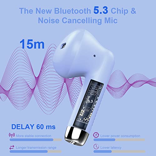 Wireless Earbuds, Bluetooth 5.4 Headphones in Ear with Noise Cancelling Mic | Stereo Bass, IP7 Waterproof Sports Earphones, 32H Playtime Mini USB C Charging Case, LED Display, Buds for Android iOS Purple - color: Purple