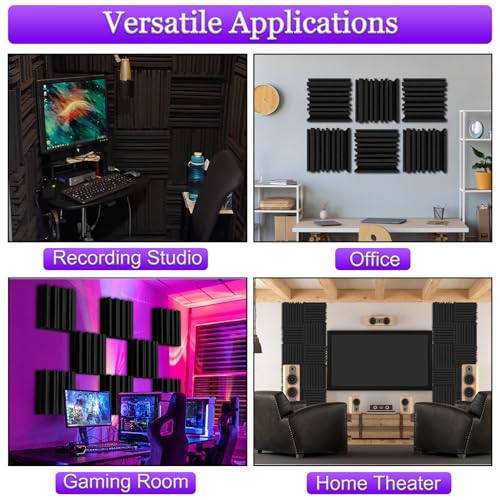 TroyStudio Thick Acoustic Foam Panels, 12 X 12 X 3 Inch 12 Pcs Broadband Sound Absorbing Foam, Dense Soundproof Padding Tile, Recording Studio Foam Absorber, Groove Decorative 3D Wall Ceiling Panel - size: 12 pcs