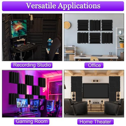TroyStudio Thick Acoustic Foam Panels, 12 X 12 X 3 Inch 12 Pcs Broadband Sound Absorbing Foam, Dense Soundproof Padding Tile, Recording Studio Foam Absorber, Groove Decorative 3D Wall Ceiling Panel - size: 12 pcs