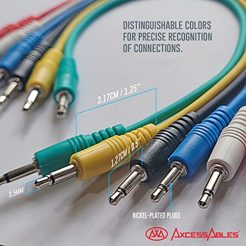 AxcessAbles 3.5mm TS Patch Cables | 1/8 Inch TS Aux Cable Pack (1ft, 6 Pack) | Eurorack Synthesizer Audio Cables | Multicolor Unbalanced Patch Cables - size: 1ft