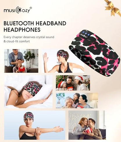 MUSICOZY Bluetooth 5.4 Sleep Headphones Headband Sports Wireless Audio | Earbuds 2 in 1 Design with Breathable Stretch Fabric, HD Stereo Sound Speakers for Workout Yoga Running, Nighttime Sleep Use - color: Black Red Lip
