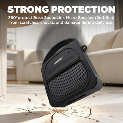 for Bose SoundLink Micro Speaker (2nd Gen) Case with Lanyard&Carabiner,Anti-Scratch Portable Silicone Protective Cover Compatible with Bose SoundLink Micro Portable Bluetooth Speaker (2nd Gen) (Black) - color: Black