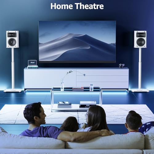 MOUNTUP Universal Speaker Stands Pair, 28.3" to 37.4" Height Adjustable Floor Speaker Stands, Holds Bookshelf & Large Satellite Studio Speakers, Cable Concealing, 22LBS Capacity, 9.8" Plate, White