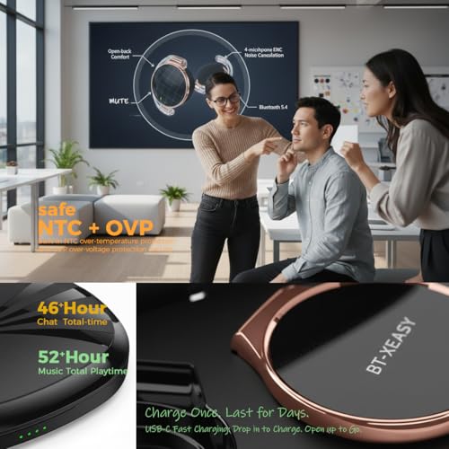 Micool 오픈 이어 헤드폰 블루투스 V5.3, 이어후크가 있는 무선 온 이어 헤드폰, 이어폰의 이어 클립, 4개의 마이크가 있는 스포츠 헤드셋 블루투스, 노이즈 캔슬링/긴 배터리 수명