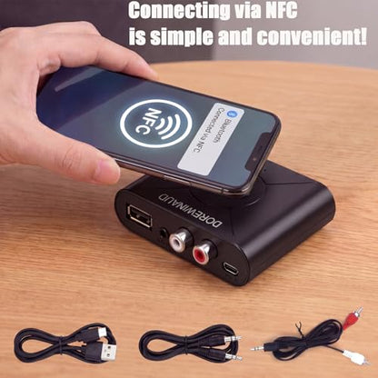 Bluetooth 5.3 Audio Receiver Wireless Audio Receiver RCA Adapter for Stereo | Supports USB Flash Drive/ NFC One Key Connect/ Car Speakers/Wireless Headphones Receiving Mode for Bluetooth Devices