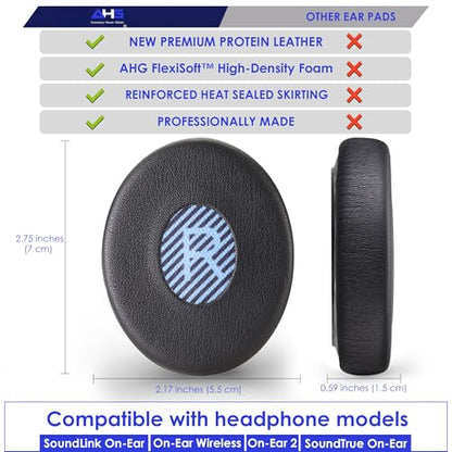 AHG Premium Replacement SoundLink OE Pads Cushions Compatible with Bose SoundLink on Ear Wireless Headphones, On-Ear Wireless, On-Ear 2 & SoundTrue OE - Soft, Great Comfort + Durability (Black)