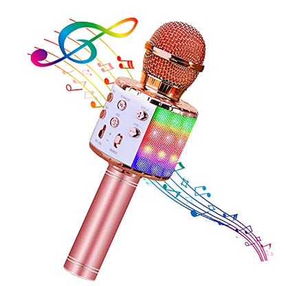 BlueFire 4 in 1 Karaoke Wireless Microphone with LED Lights, Portable Microphone for Kids, Great Gifts Toys for Kids, Girls, Boys and Adults (Pink) - color: Pink