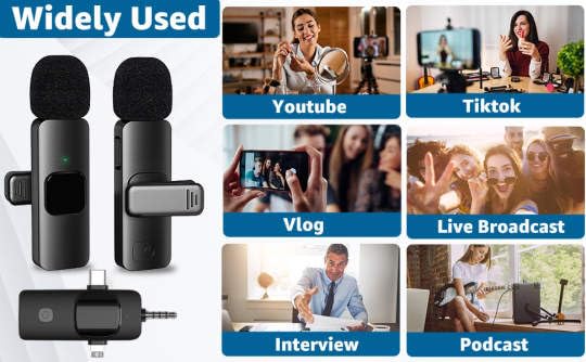 3 in 1 Wireless Lavalier Microphones for iPhone, iPad, Android, Camera, USB-C, 2.4GHz, Noise cancelation/Reduction, 70ft Range, for Video Recording, Live Streaming, Vlog, YouTube, TikTok