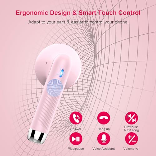Wireless Earbuds, Bluetooth 5.4 Earbuds Stereo Bass, Bluetooth Headphones | in Ear Noise Cancelling Mic, Earphones IP7 Waterproof Sports, 32H Playtime USB C Charging Case Pink Ear Buds for Android iOS - color: Deep Pink