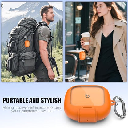 Secure Lock Case for Powerbeats Pro 2 with Phone Stand, LAKSDIURT Shockpoof Protection Cover Compatible with Beats Powerbeats Pro 2 Earbuds Clear Power Pro2 Case with Cleaner Kit & Keychain (Orange) - color: Orange