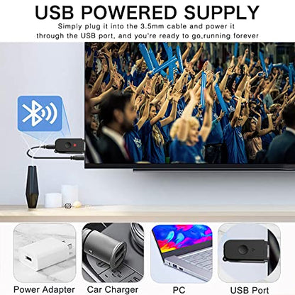2 in 1 Bluetooth V5.3 Transmitter Receiver, BT USB Adapter, Wireless Audio Transmitter for TV to Bluetooth Headphones, Low Latency, Power by USB for TV/PC Home/Car Sound System