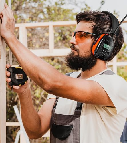 AM FM Radio Hearing Protection Earmuff, Bluetooth 5.4, 30SNR | Rechargeable Hearing Protectors with Gel Earpads, Headphones for Lawn Mowing, Construction, Chainsaw, Landscaping - color: Am/Fm+ Bluetooth-orange