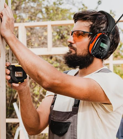 AM FM Radio Hearing Protection Earmuff, Bluetooth 5.4, 30SNR | Rechargeable Hearing Protectors with Gel Earpads, Headphones for Lawn Mowing, Construction, Chainsaw, Landscaping - color: Am/Fm+ Bluetooth-orange