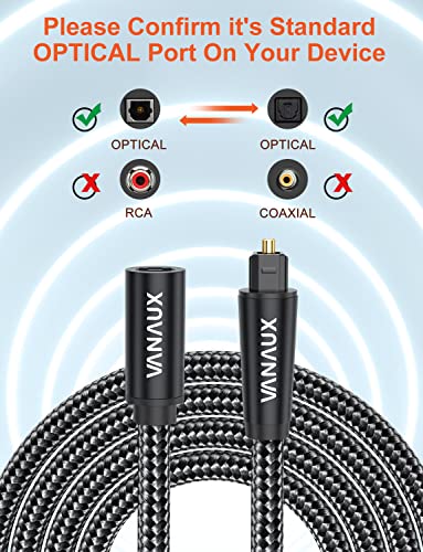 VANAUX Optical Extension Cable Digital Toslink Male to Female S/PDIF Cords Compatible with Home Theater, Sound Bar, TV, PS4, Xbox, PlayStation & More - Black (6.6ft/2m) - size: 6.6 ft