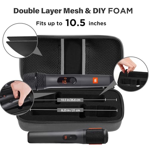 Microphone Case for JBL Wireless Two Mic System & Partybox Mics (CASE ONLY) | Customizable Foam, Handheld Dual Mic Travel Bag for Singing & Karaoke | Waterproof & Dirt Resistant - color: Grey