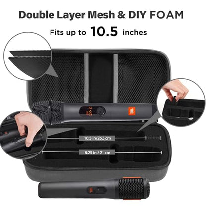 Microphone Case for JBL Wireless Two Mic System & Partybox Mics (CASE ONLY) | Customizable Foam, Handheld Dual Mic Travel Bag for Singing & Karaoke | Waterproof & Dirt Resistant - color: Grey