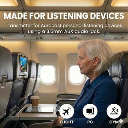 Avantree Voyager HA - Premium OLED Display Auracast Transmitter | for Auracast-Enabled Hearing Aids, Volume Control, Bluetooth 5.4, Qualcomm Chip, Firmware Updates, AUX for Airplane PC Gym