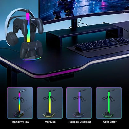 Zunate 3 in 1 RGB Gaming Controller Charging Stand with Headphone Holder, Dual USB and USB C Ports, 4 Lighting Modes, Dock for 2 Game Controllers and Headsets