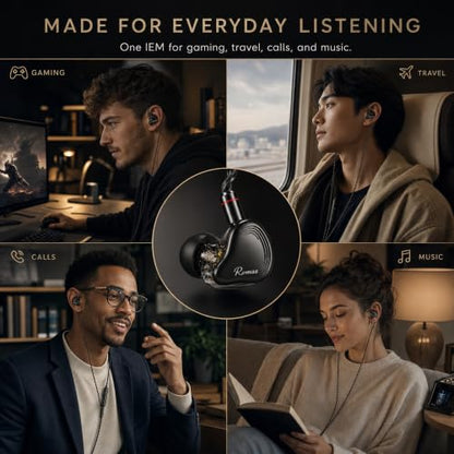 Rosmas Wired Earbuds with Mic,3.5mm Gaming Earbuds, SM10 Pro IEM Earphones 5-Driver Hybrid in-Ear Monitors, 4BA+1DD Detailed Sound, Detachable 2-Pin Cable for Music Calls, Black - color: Black&3.5mm