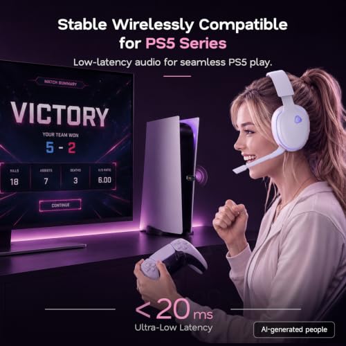 AOC 2.4GHz Wireless Gaming Headset for PS5, PS4, PC, Switch, 45Hr, Pink | Bluetooth 6.0 Gaming Headphones with Noise Canceling Mic, 7.1 Virtual Surround, Great for Fortnite & Call of Duty/FPS Gamers - color: Pink