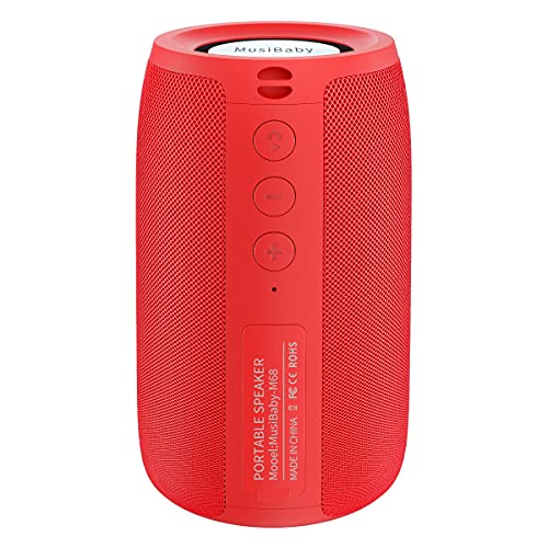 Musibaby M68 Small Rechargeable Speaker, Dual Pairing, Red | Portable, small and compact with USB playback, AUX input, FM radio, TF card playback, up to 24H and dual pairing. - color: Pure Red