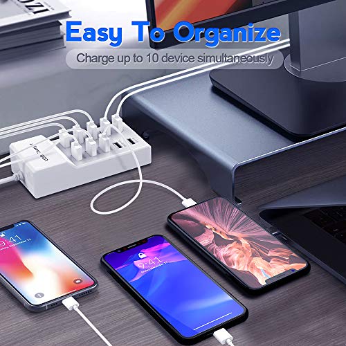 USB Charger Station Block 10-Port USB-A Power Strip Plug for Multi Devices - color: White-10*USB-A Ports