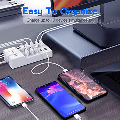 USB Charger Station Block 10-Port USB-A Power Strip Plug for Multi Devices - color: White-10*USB-A Ports