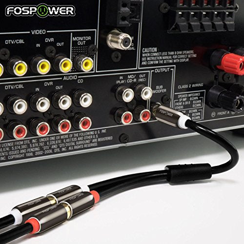 FosPower Y Adapter [8 inch] 1 RCA (Male) to 2 RCA (Female) Stereo Audio Y Adapter Subwoofer Cable [24k Gold Plated] 1 Male to 2 Female Y Splitter Connectors Extension Cord | Dual-shielded RCA Y-splitter cable (1 RCA male to 2 RCA female) with 24K gold con