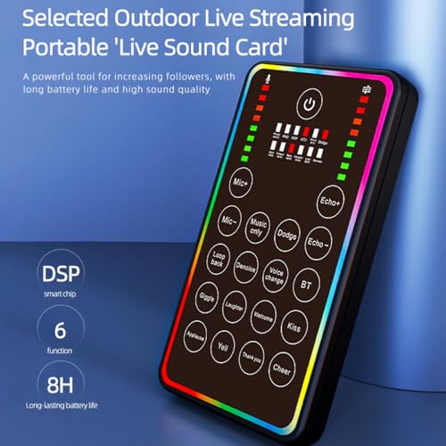 Portable Sound Card, Small Handheld Sound Card Set for Podcasting,HD Sound External Sound Card for Live Streaming/Karaoke/Gaming,Voice Changer Sound Card for Android/iOS/Windows