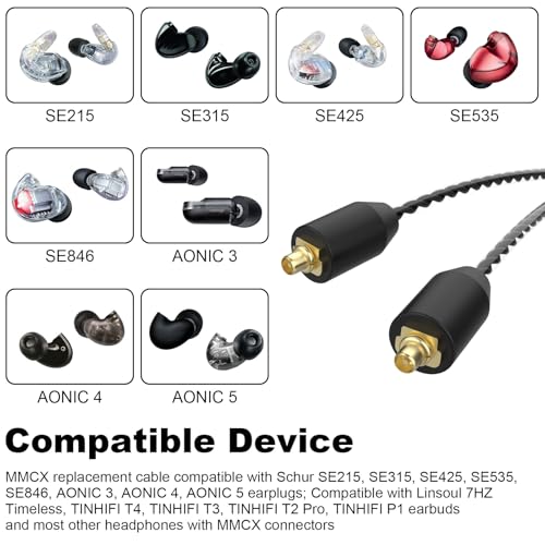 SE535 Replacement Cable Compatible with Shure SE215, SE215 Pro, SE315, SE425, SE425 Pro, SE535, SE846, AONIC 3, AONIC 4, AONIC 5 Earphones, for Linsoul 7HZ Timeless, TIN HiFi T4/T3/T2 Pro/P1 Earbuds