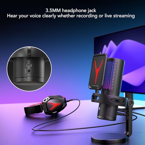 AMONIDA Gaming Microphone, USB Condenser PC Mic with Touch Sensitive Mute Buttons & RGB Light, Streaming Podcast Microphone, Ideal for 10 11 OS X Devices Gaming & Podcasts