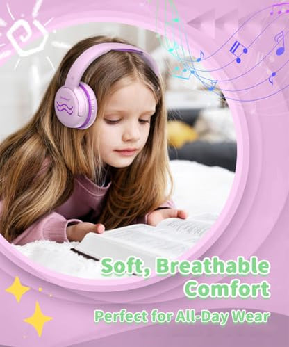 Wired Kids Headphones with Mic, 85/94dB Safe Volume Control, Foldable On-Ear Headset for School, Travel, Tablet & Laptop, 3.5mm Jack, Pink & Purple - color: PinkPurple