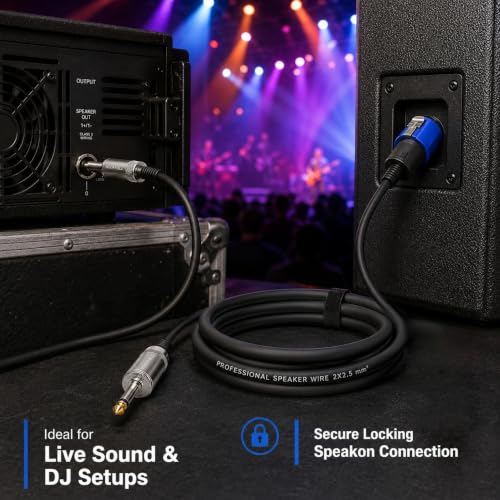 Speakon to 1/4 Inch Speaker Cable 3.3 Feet 2 Pack - Professional 12AWG DJ PA Audio Wire