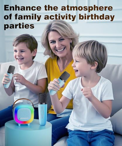 Kids Karaoke Machine Ages 3-12, Mini Wireless Microphones Bluetooth Speaker | LED Party Lights, Voice Changer, Duets, BT 5.3, Rechargeable Portable, Birthday Christmas Toys & Gifts for Boys & Girls - color: Blue - 1 Mic
