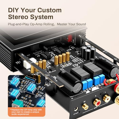 P60 Wireless Stereo Amplifier for Passive Speakers, 300W x 2 TPA3255 2 Channel Mini Class D Home Audio Amp with PFFB, Bass Treble Control for Outdoor/Bookshelf/Turntable Speakers