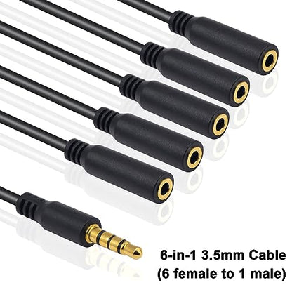 Poyiccot 3.5mm Headphone Splitter, 3.5mm Splitter 1 to 6 Ways 1/8inch TRRS Male to 6 Female Audio Headphone Cord for Earphone, Headset, Laptop, Phone, 1.5ft - size: 3.5mm TRRS Cable 1.5ft