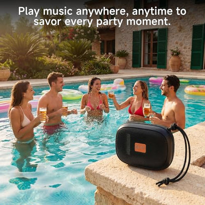 FunHub Waterproof Bluetooth Shower Speaker, Small & Light with Anti-Slip Sides, 3 Play Modes, FM Radio, Bluetooth 5.3 Immersive Stereo Sound (TWS), for Bathroom, Pool, Beach & Outdoor Party – Black - color: Black