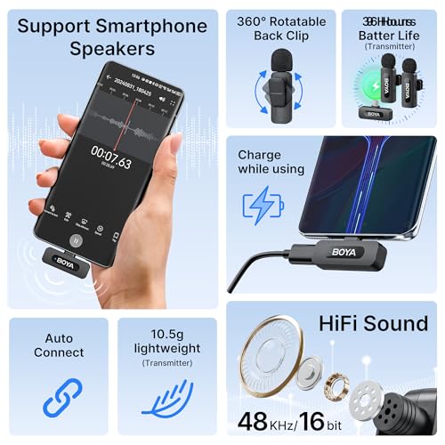 BOYA BY-V20 Wireless Microphones for iPhone 17/16/15 & Android/Laptop