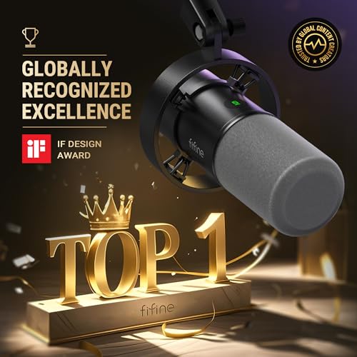 FIFINE AmpliTank K688T Dynamic Microphone Set, Podcast XLR/USB Mic | Studio Streaming Mic with Heavy Duty Boom Arm, Mute Tap, Headphone Jack, for Vocal Content Creation Recording, Metal Built - size: K688T Black
