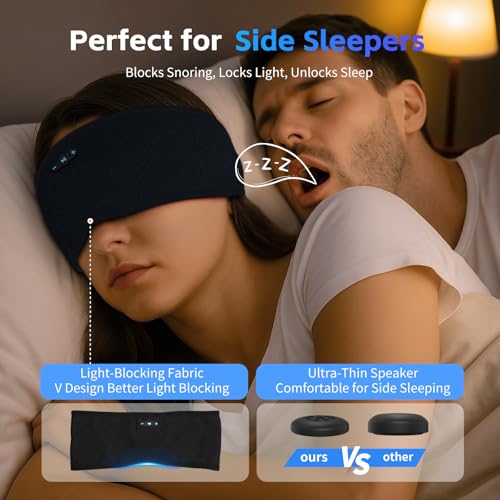 Sleep Headphones Bluetooth 6.0 Headband for Side Sleepers (Black & Black) | 200mah cell for 20hr playback, 3mm ultra-thin speaker & mic, HD stereo, removable & washable, 2-in-1 sport & sleep headband - color: x2 Black