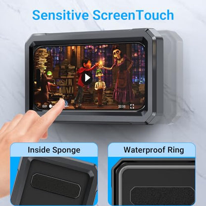 Coolpow Shower Phone Holder Waterproof【480°Rotatable】Retractable Adjustable Shower Phone Case Shower Stall Accessories for Bathroom Wall Phone Mount Stand Water Proof Anti Fog Case for 4-7"Cellphones - color: Black