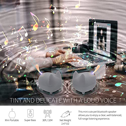 gingo Cute Cat Bluetooth Speaker (Gray*2) | Cat-shaped silicone tail, 40H playtime, TWS pairing, hands-free mic, BT5.3, 70g light, perfect home/office/outdoor/gift - color: Gray*2